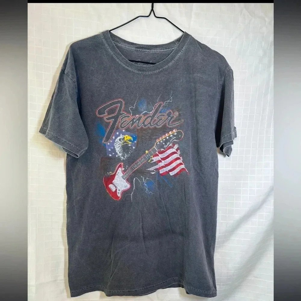 FENDER  Guitar  Eagle PUNK NEW WAVE ROCK gray M t shirt